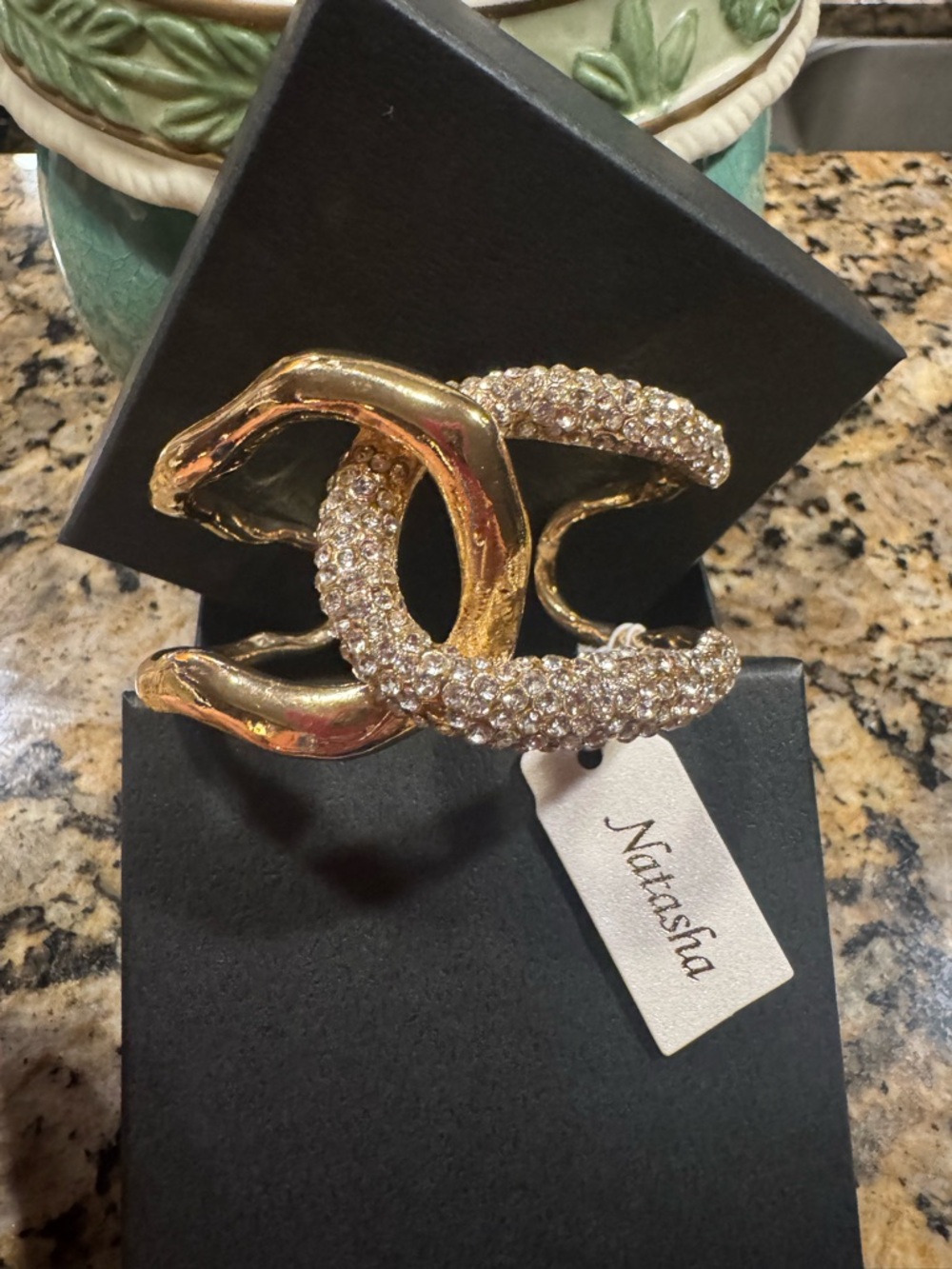 LOW START Natasha Couture Gold Crystal Chunky Bracelet   - STATEMENT Piece